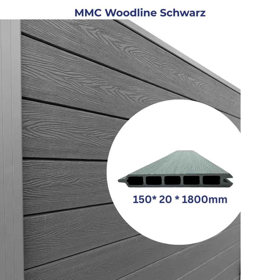 WPC Sichtschutzplatte - MMC WOODLINE SCHWARZ- 6er Set Steckprofil