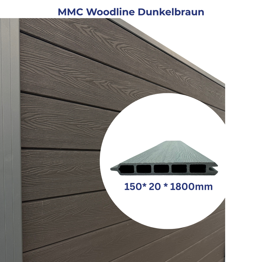 WPC Sichtschutzplatte - MMC WOODLINE DUNKELBRAUN - 6er Set Steckprofil