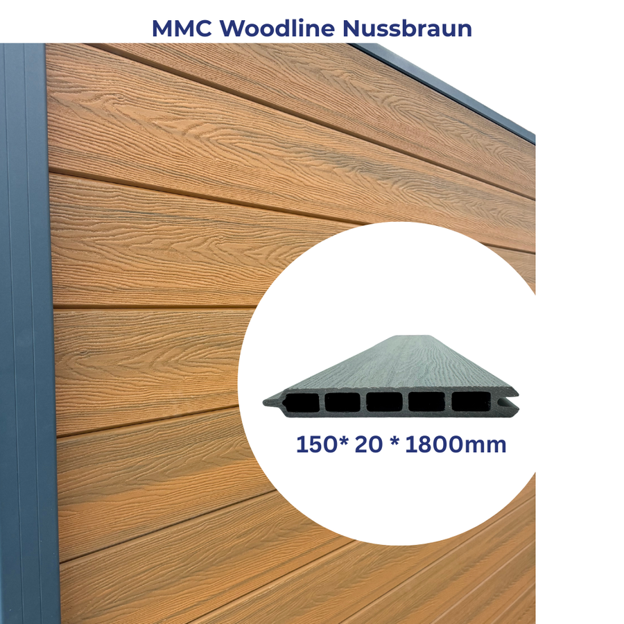 WPC Sichtschutzplatte - MMC WOODLINE NUSSBRAUN- 6er Set Steckprofil