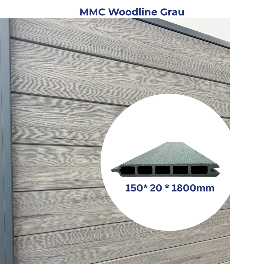 WPC Sichtschutzplatte - MMC WOODLINE GRAU - 6er Set Steckprofil