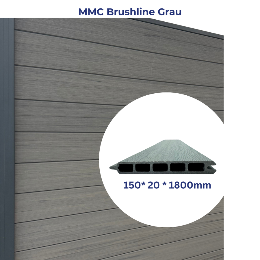 WPC Sichtschutzplatte - MMC BRUSHLINE GRAU - 6er Set Steckprofil