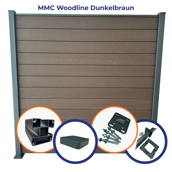 WPC Sichtschutzplatte - MMC WOODLINE DUNKELBRAUN - 6er Set Steckprofil