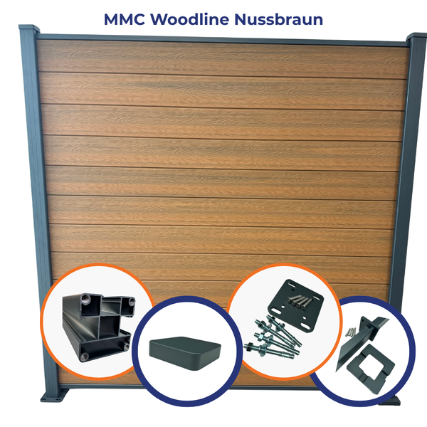 WPC Sichtschutzplatte - MMC WOODLINE NUSSBRAUN- 6er Set Steckprofil