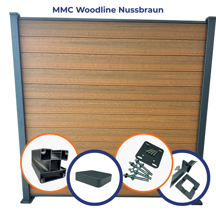 WPC Sichtschutzplatte - MMC WOODLINE NUSSBRAUN- 6er Set Steckprofil
