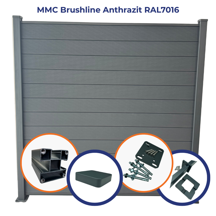 WPC Sichtschutzplatte - MMC BRUSHLINE ANTHRAZIT RAL7016 - 6er Set Steckprofil