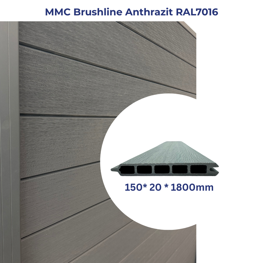 WPC Sichtschutzplatte - MMC BRUSHLINE ANTHRAZIT RAL7016 - 6er Set Steckprofil